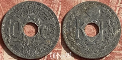 Франция 10 сантимов 1941 года, KM# 895, 292p-115
