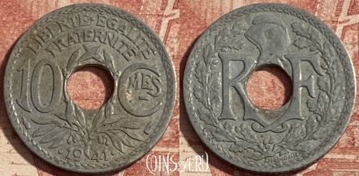 Франция 10 сантимов 1941 года, KM# 895, 292p-127