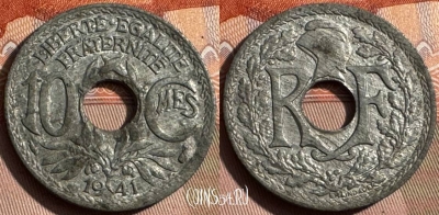 Франция 10 сантимов 1941 года, KM# 895, 334s-017