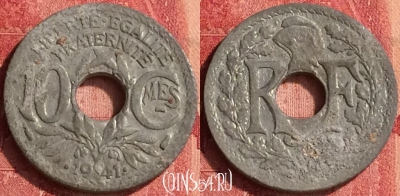 Франция 10 сантимов 1941 года, KM# 895, 341o-010