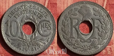 Франция 10 сантимов 1941 года, KM# 895, 354o-014 ♛