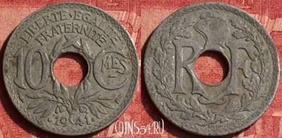 Франция 10 сантимов 1941 года, KM# 895, 357o-036