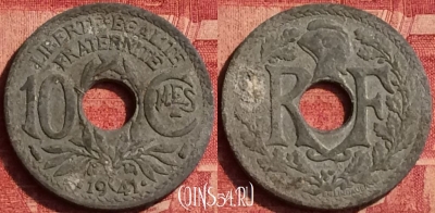 Франция 10 сантимов 1941 года, KM# 895, 357o-042