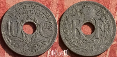 Франция 10 сантимов 1941 года, KM# 895, 364o-063