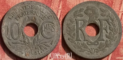 Франция 10 сантимов 1941 года, KM# 895, 364o-070