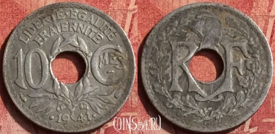 Франция 10 сантимов 1941 года, KM# 895, 369o-039