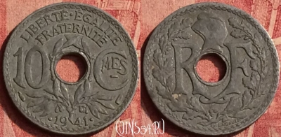 Франция 10 сантимов 1941 года, KM# 895, 373o-088