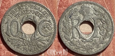 Франция 10 сантимов 1941 года, KM# 895, 393q-054