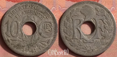 Франция 10 сантимов 1941 года, KM# 895, 428o-036