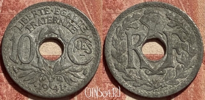 Франция 10 сантимов 1941 года, KM# 895, 461q-462 ♛
