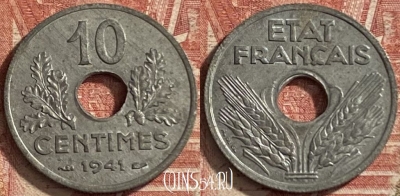 Франция 10 сантимов 1941 года, KM# 898, 068p-006