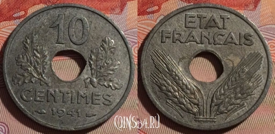 Франция 10 сантимов 1941 года, KM# 898, 081e-049