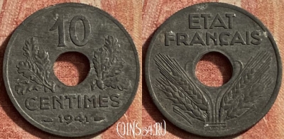 Франция 10 сантимов 1941 года, KM# 898, 118p-134