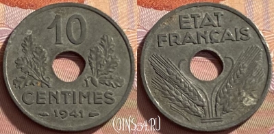 Франция 10 сантимов 1941 года, KM# 898, 210p-072 ♛