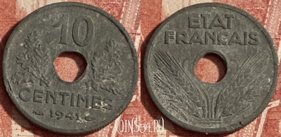 Франция 10 сантимов 1941 года, KM# 898, 222p-139