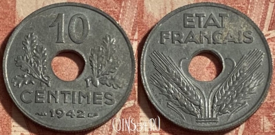 Франция 10 сантимов 1942 года, KM# 898, 252p-017 ♛