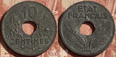 Франция 10 сантимов 1941 года, KM# 898, 252p-091