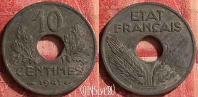 Франция 10 сантимов 1941 года, KM# 898, 340o-128