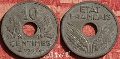 Франция 10 сантимов 1941 года, KM# 898, 357o-046