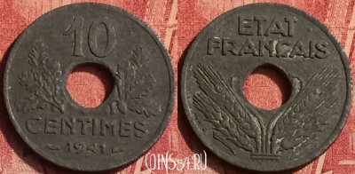 Франция 10 сантимов 1941 года, KM# 898, 364o-030