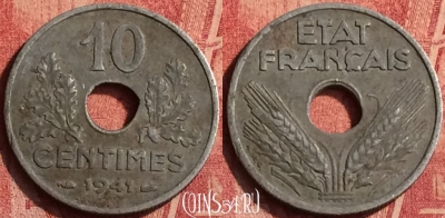 Франция 10 сантимов 1941 года, KM# 898, 364o-073