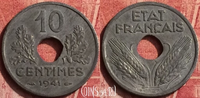 Франция 10 сантимов 1941 года, KM# 898, 370o-109