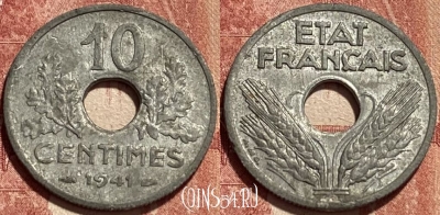 Франция 10 сантимов 1941 года, KM# 898, 385q-110 ♛