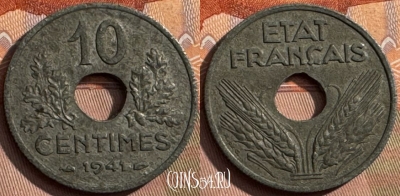 Франция 10 сантимов 1941 года, KM# 898, 389s-082