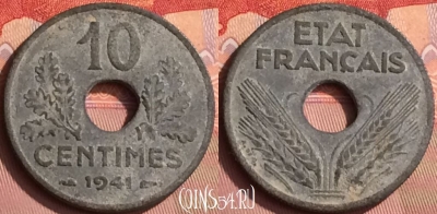 Франция 10 сантимов 1941 года, KM# 898, 393o-033