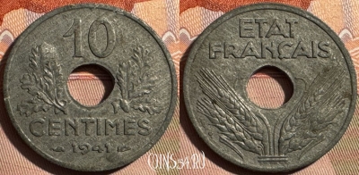 Франция 10 сантимов 1941 года, KM# 898, 400s-014