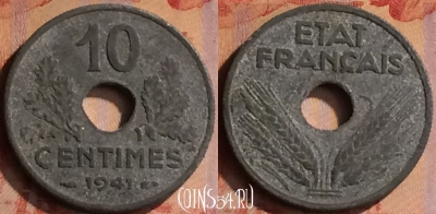 Франция 10 сантимов 1941 года, KM# 898, 413-103