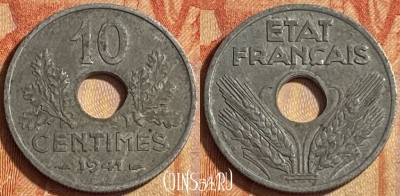 Франция 10 сантимов 1941 года, KM# 898, 446o-099