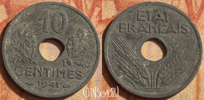 Франция 10 сантимов 1941 года, KM# 898, 447o-010