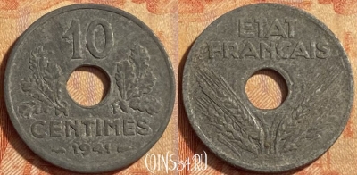 Франция 10 сантимов 1941 года, KM# 898, 451o-030
