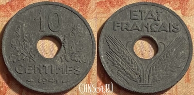 Франция 10 сантимов 1941 года, KM# 898, 451o-049