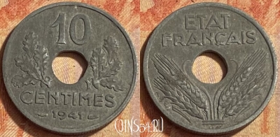 Франция 10 сантимов 1941 года, KM# 898, 451o-053