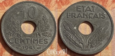 Франция 10 сантимов 1941 года, KM# 898, 451o-062