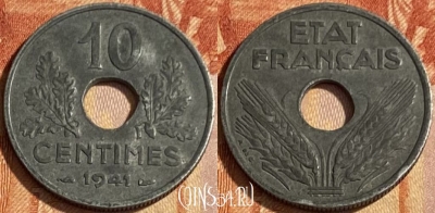 Франция 10 сантимов 1941 года, KM# 898, 463q-130 ♛