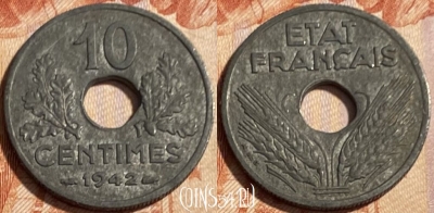 Франция 10 сантимов 1942 года, KM# 898, 060s-131 ♛