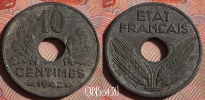 Франция 10 сантимов 1942 года, KM# 898, 093f-002