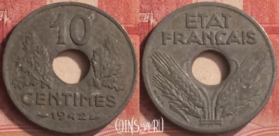 Франция 10 сантимов 1942 года, KM# 898, 184m-069
