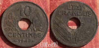 Франция 10 сантимов 1942 года, KM# 898, 341o-031