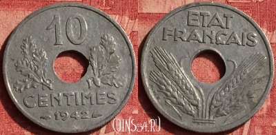 Франция 10 сантимов 1942 года, KM# 898, 357o-064