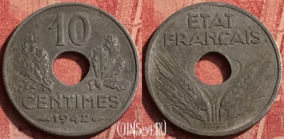 Франция 10 сантимов 1942 года, KM# 898, 373o-081 ♛
