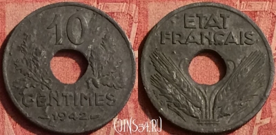 Франция 10 сантимов 1942 года, KM# 898, 373o-086