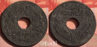 Франция 10 сантимов 1942 года, KM# 898, 393o-002 ♛