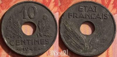 Франция 10 сантимов 1942 года, KM# 898, 434o-101