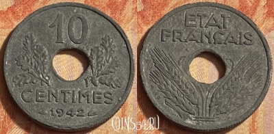 Франция 10 сантимов 1942 года, KM# 898, 448o-037
