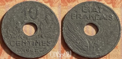 Франция 10 сантимов 1942 года, KM# 898, 451o-022