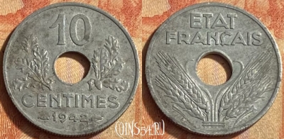 Франция 10 сантимов 1942 года, KM# 898, 451o-050